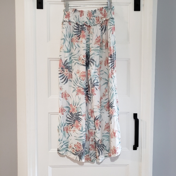 Goa Japna Viscose Wide Leg Beach Pant Womens M Floral Tropical Smocked Waist - Picture 6 of 8